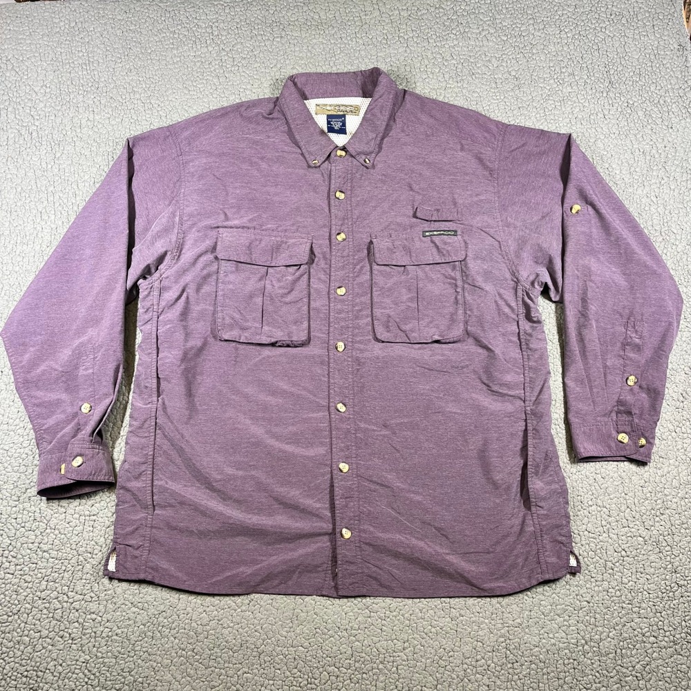 Vintage ExOfficio Fishing Shirt Men XXL Long Sleeve Vented Purple Gorpcore
